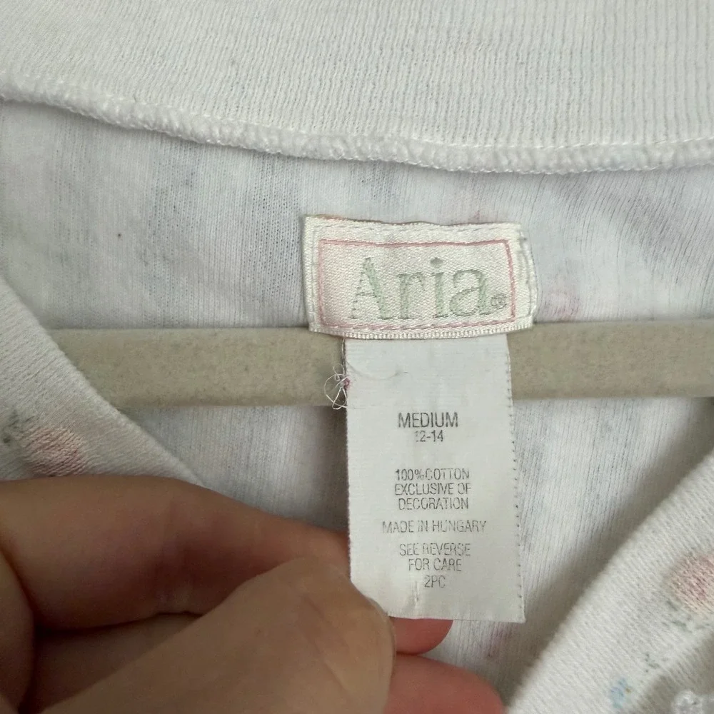 Aria Women White Floral Pointelle Knit Nightgown Henley Sleep Shirt M Mumu‎